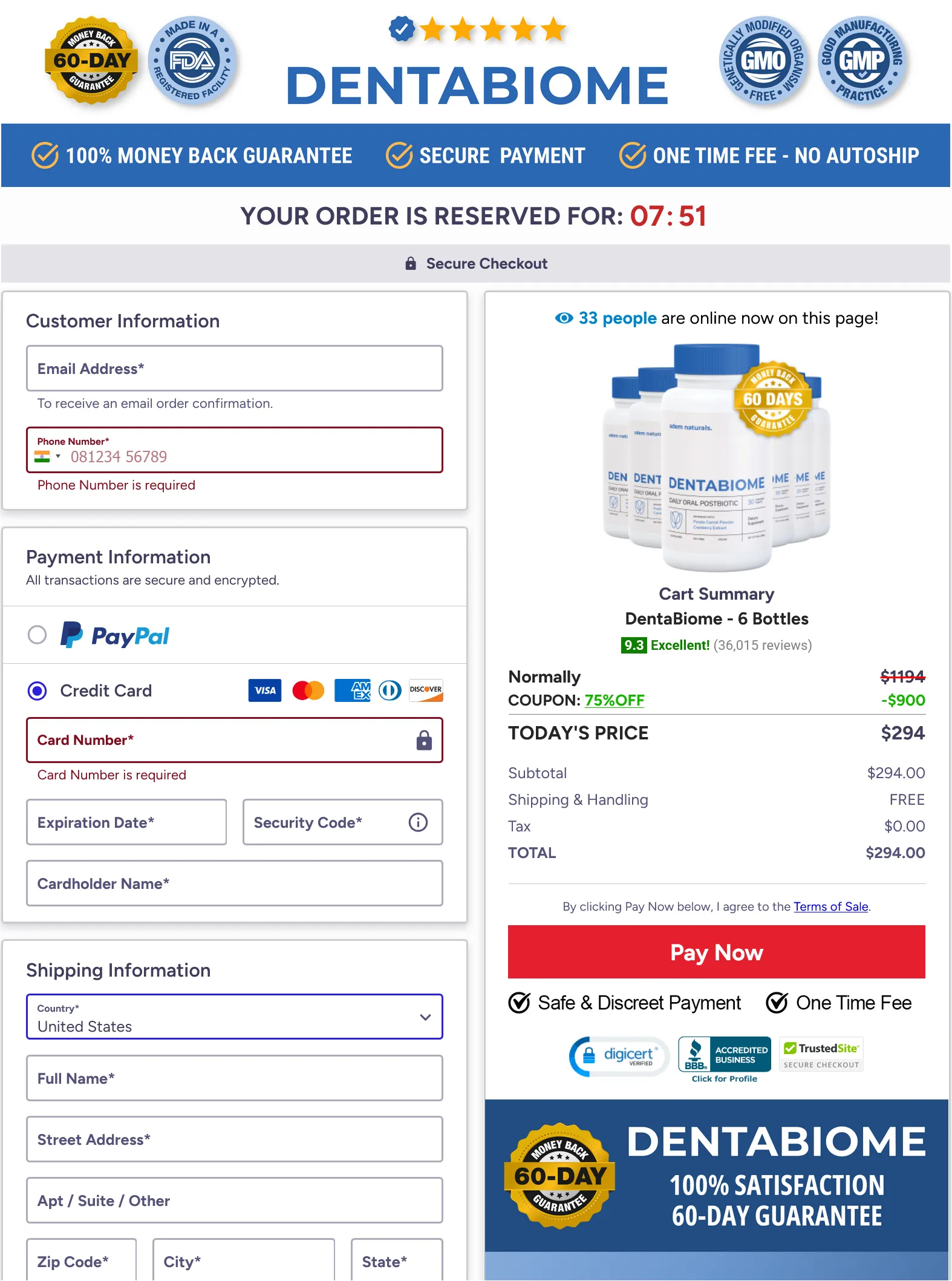 DentaBiome order-page